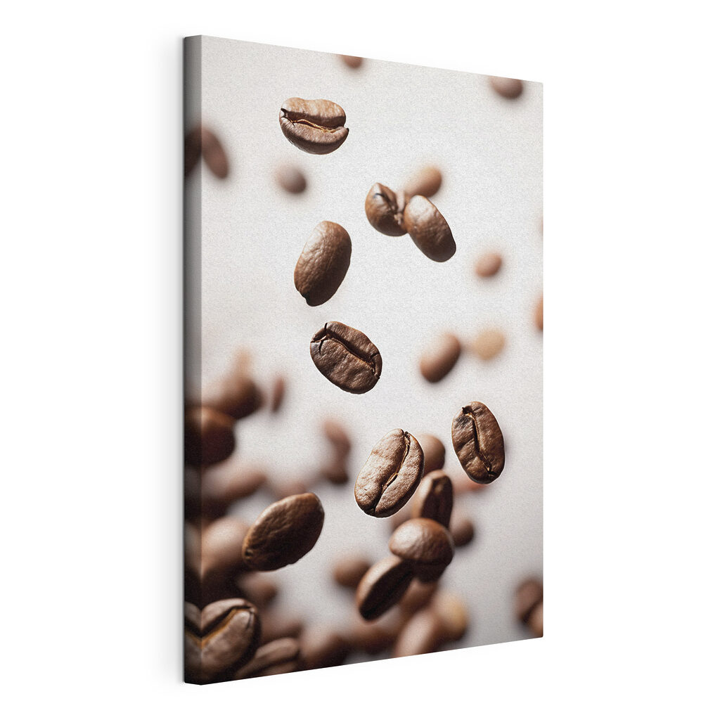 Granos de café flotantes, lienzo tensado con el borde envolvente