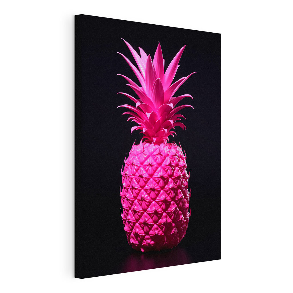 Piña en rosa intenso, lienzo tensado con el borde envolvente