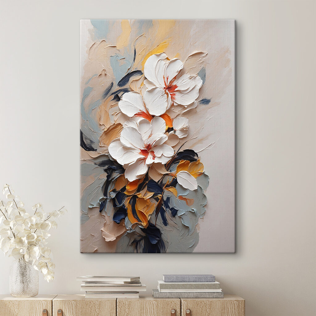 Flores blancas sobre óxido en un interior
