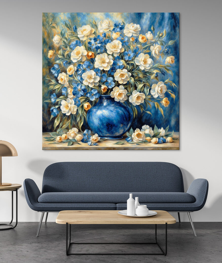 Flores en jarrón azul — interior 1