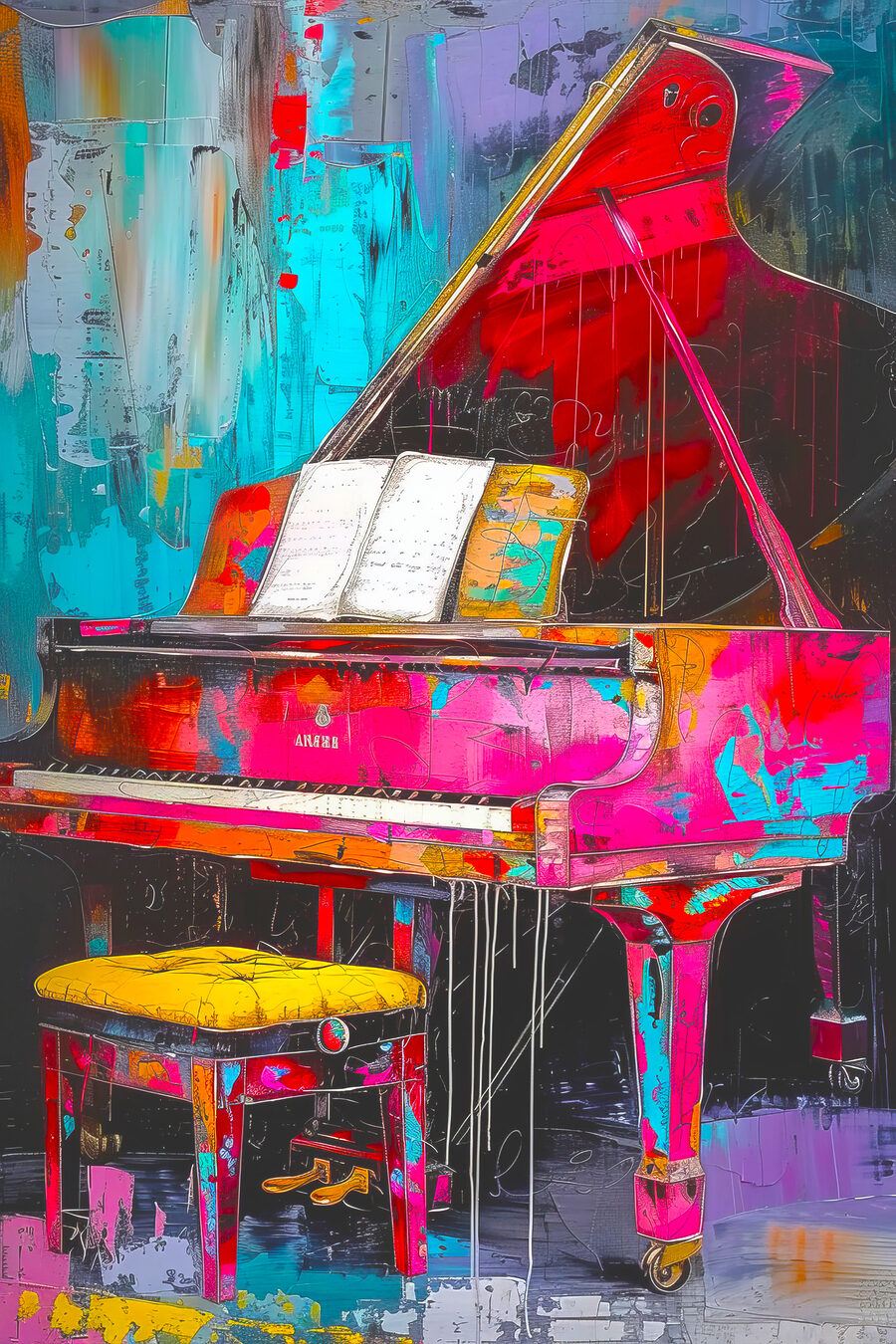 Piano entre pinceladas vivas — diseño completo