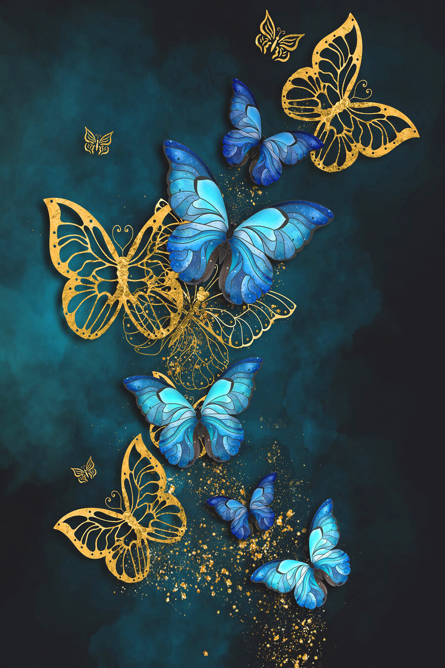 Mariposas de contorno dorado — diseño completo