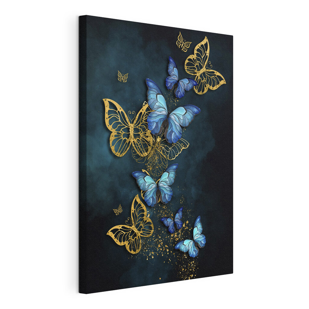 Mariposas de contorno dorado, lienzo tensado con el borde envolvente
