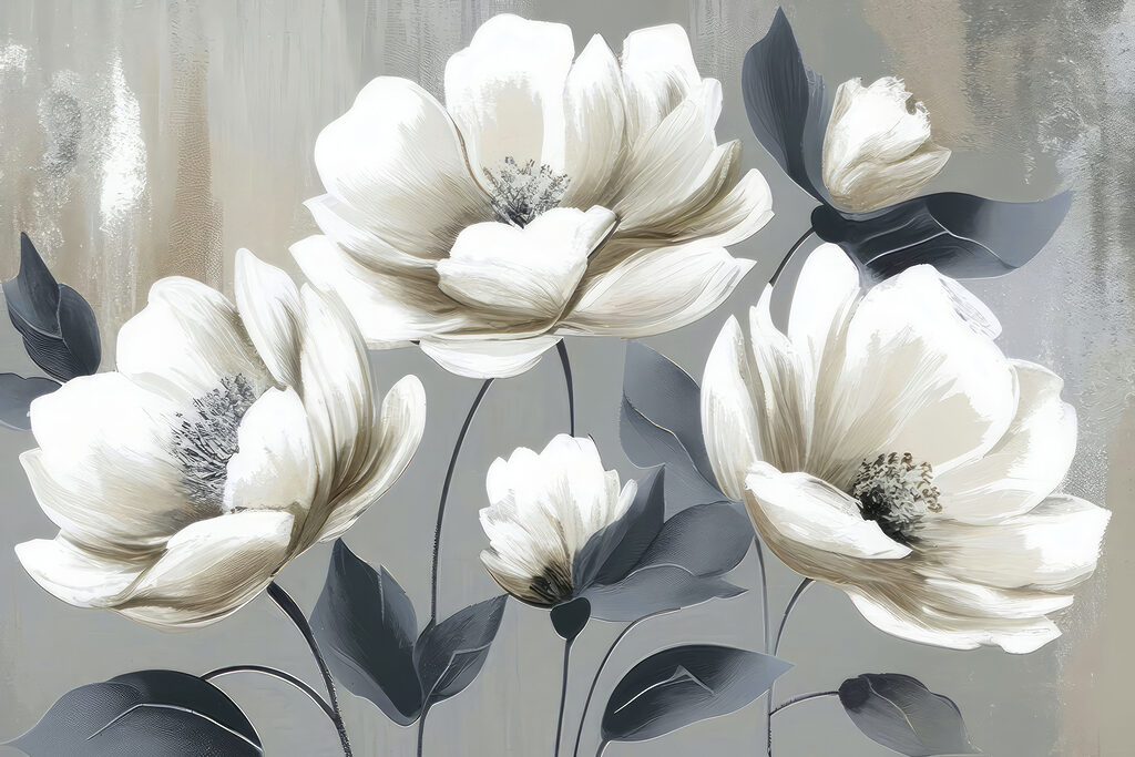 Flores blancas, tallos oscuros — diseño completo