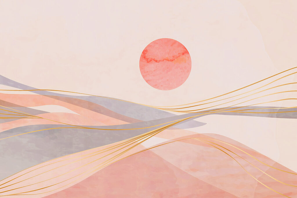 Sol rosa sobre arena — diseño completo