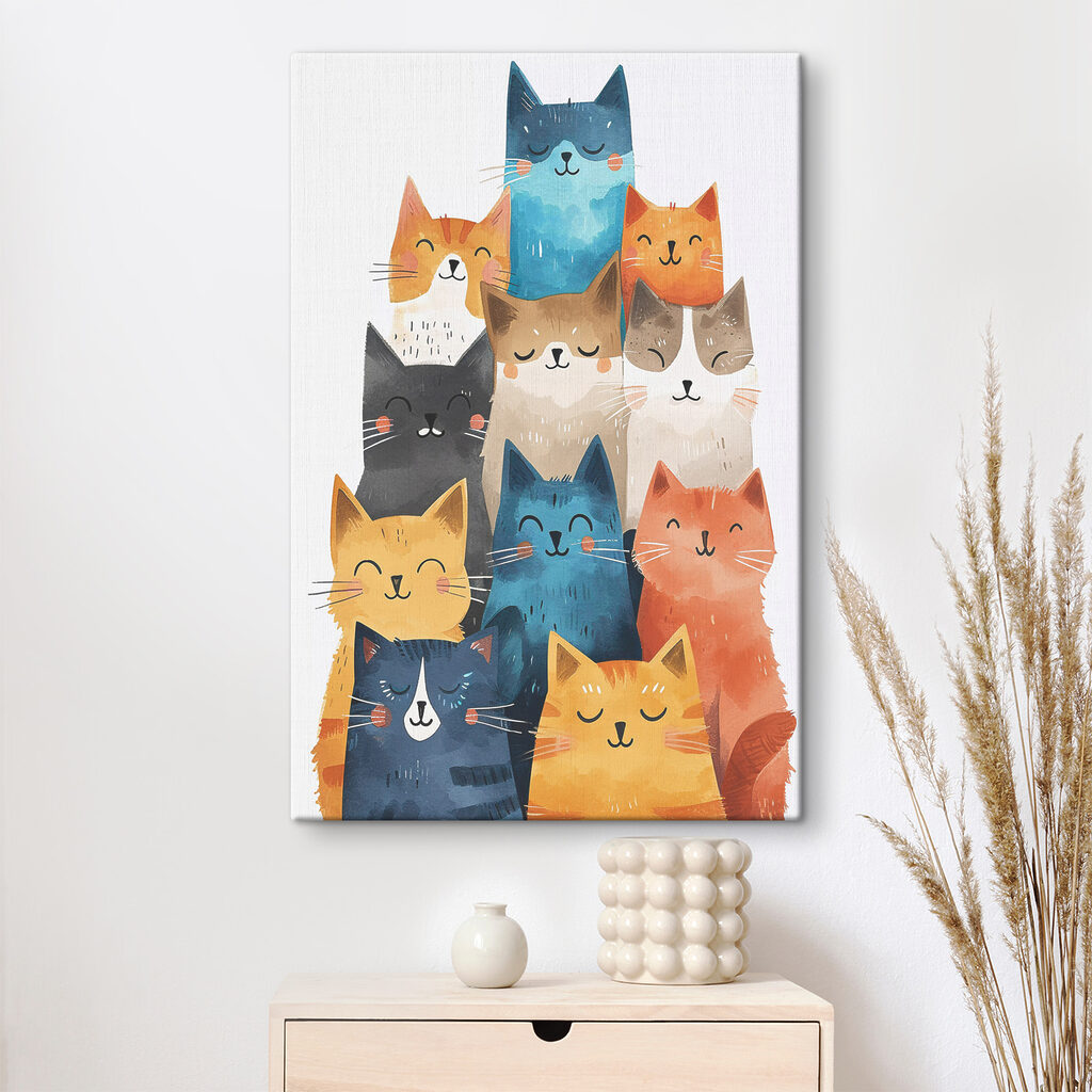 Torre de gatos en un interior