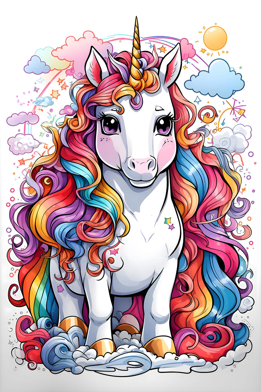 Unicornio lleno de rizos — diseño completo