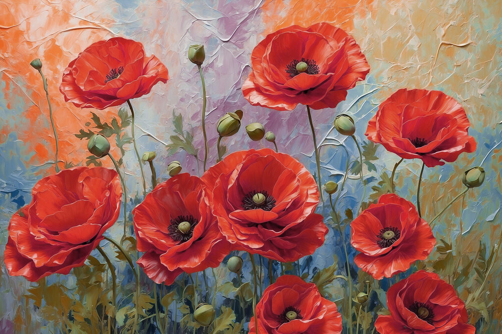 Amapolas rojas sobre azul — diseño completo