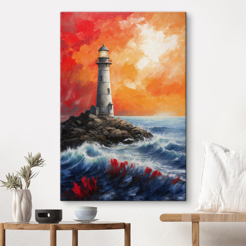 Faro bajo nubes anaranjadas — interior 1