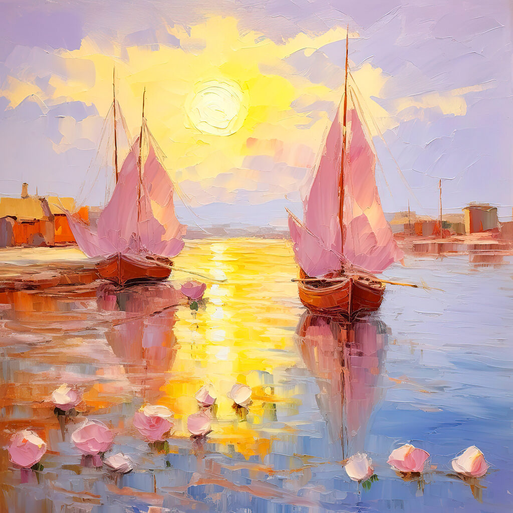 Navegar al atardecer — diseño completo