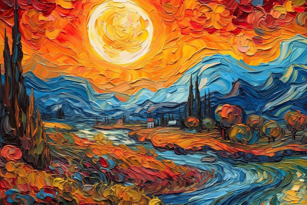 Sol sobre colinas onduladas — diseño completo