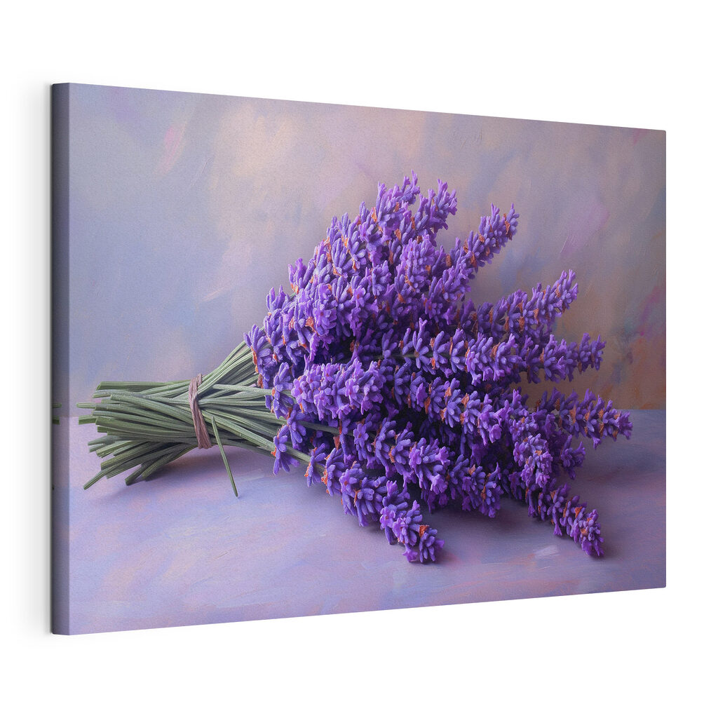 Ramillete de lavanda, lienzo tensado con el borde envolvente