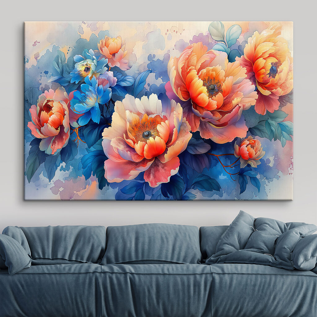 Flores naranjas entre azul — interior 2