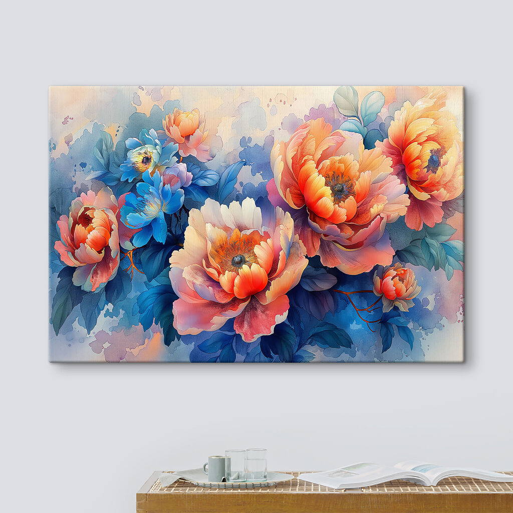 Flores naranjas entre azul — interior 1