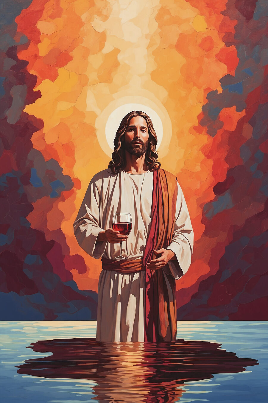 Jesús ante el atardecer — diseño completo