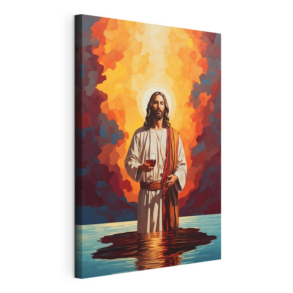 Jesús ante el atardecer, lienzo tensado con el borde envolvente