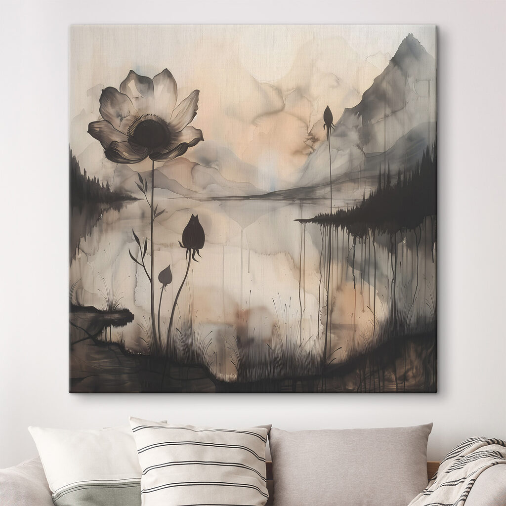 Flores y lago brumoso — interior 1