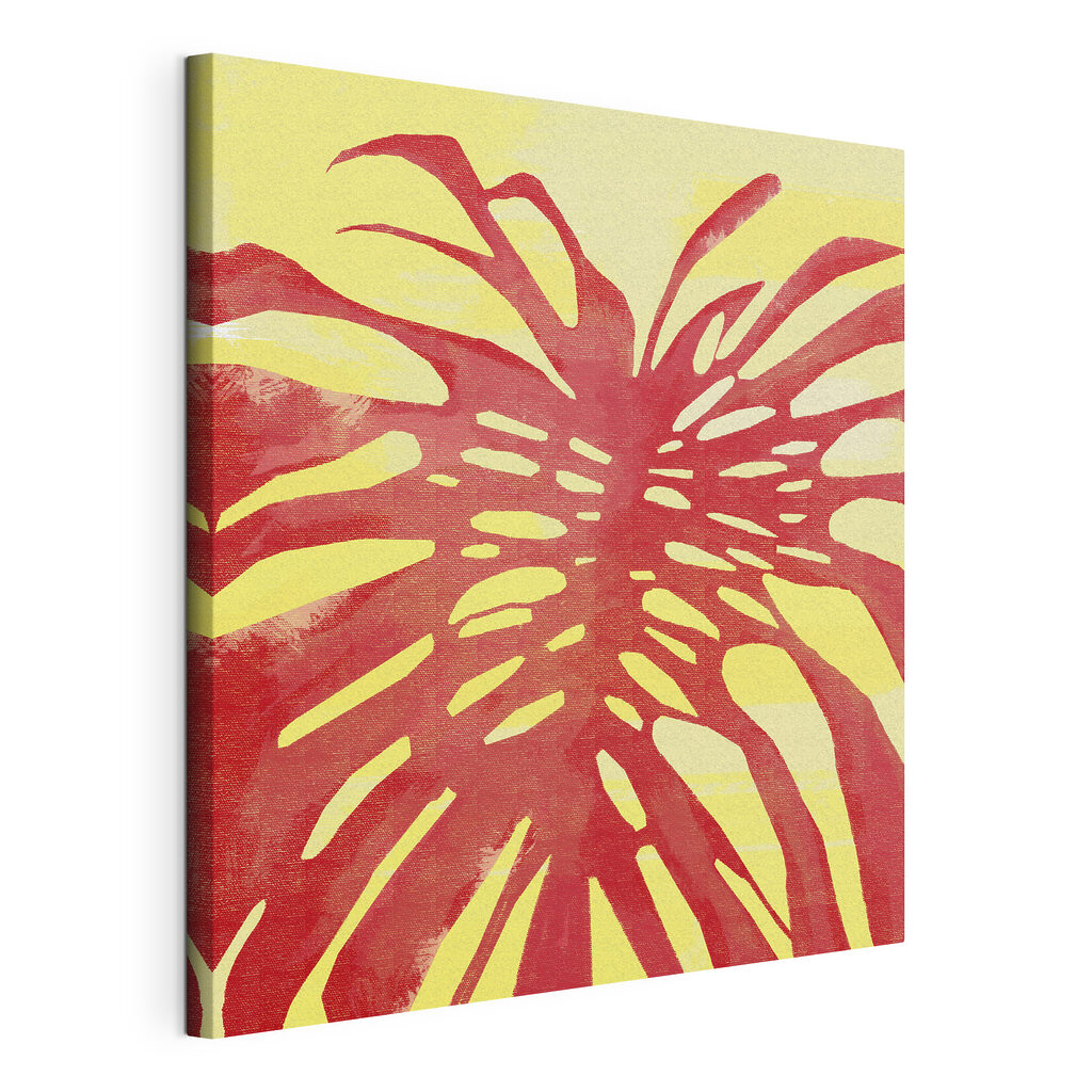 Hoja en rojo coral, lienzo tensado con el borde envolvente