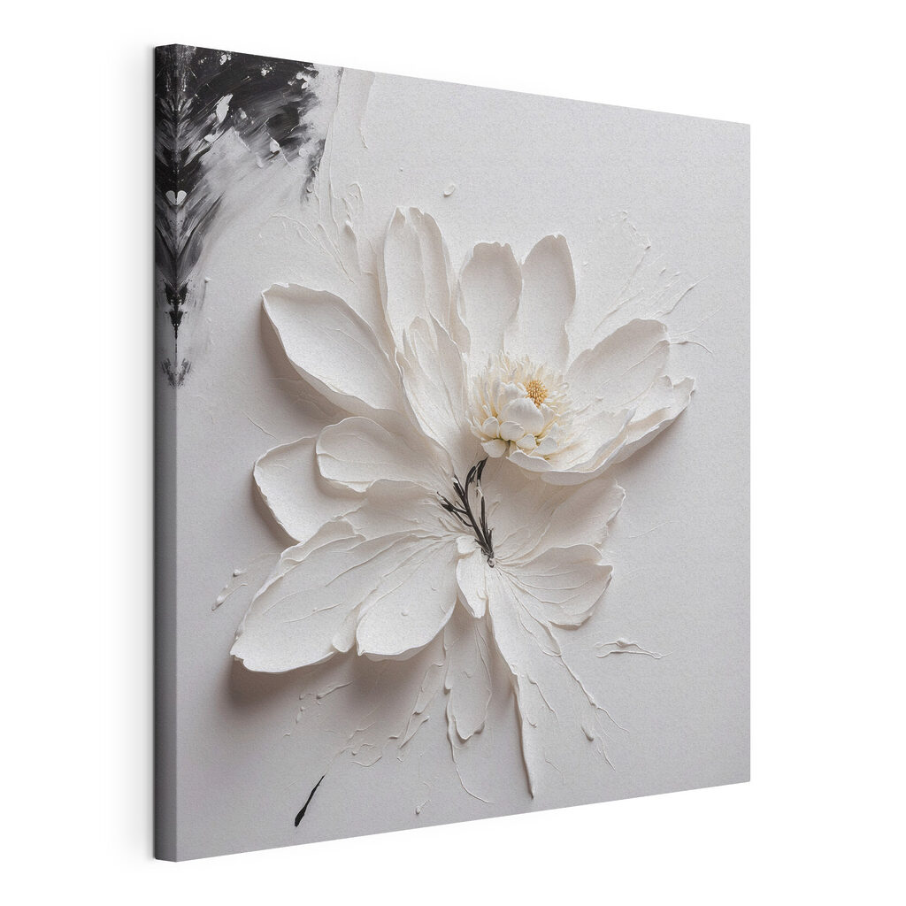Una flor blanca, lienzo tensado con el borde envolvente