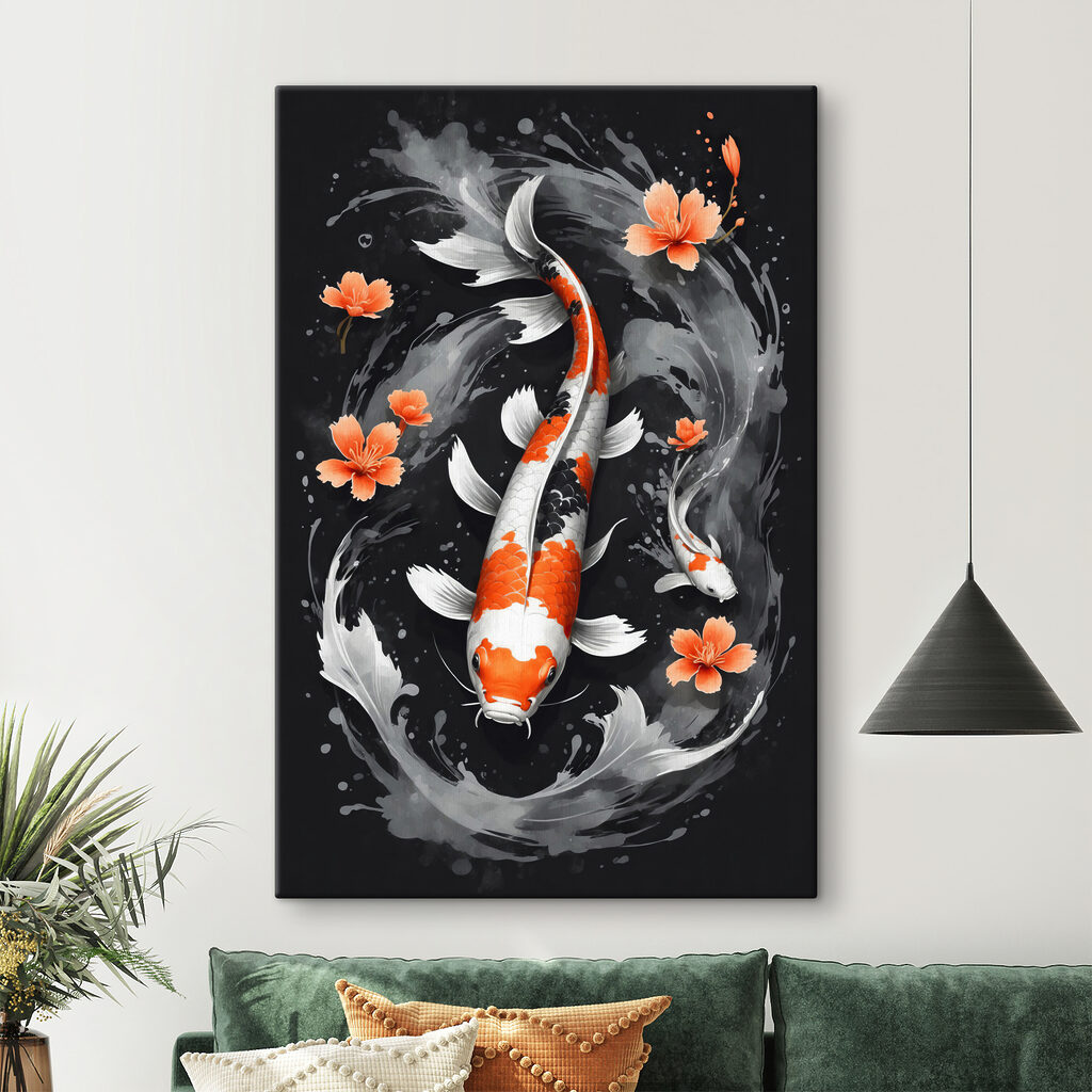 Koi entre flores naranjas — interior 2