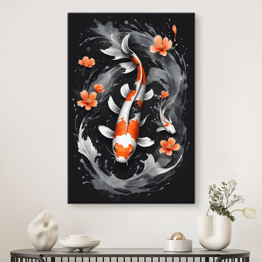 Koi entre flores naranjas — interior 1