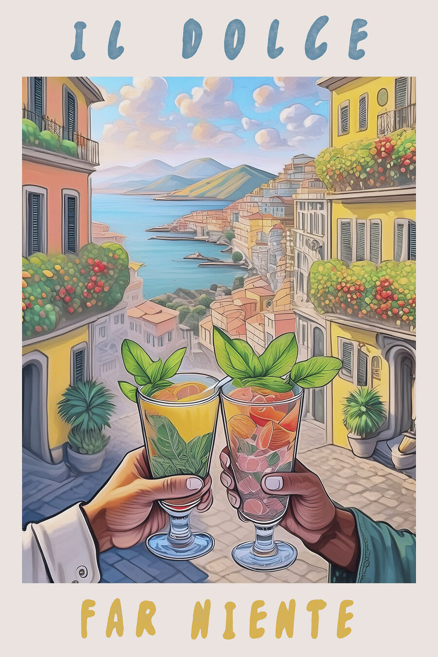 Brindis sobre la costa — diseño completo