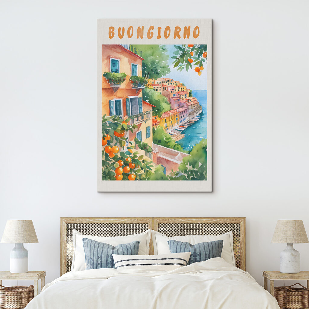 Buongiorno entre naranjas en un interior