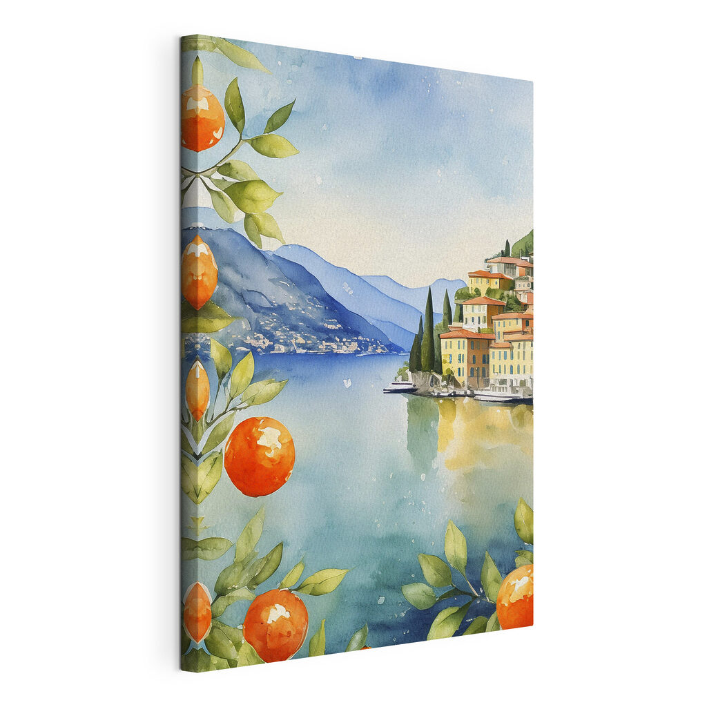 Naranjas junto al agua, lienzo tensado con el borde envolvente