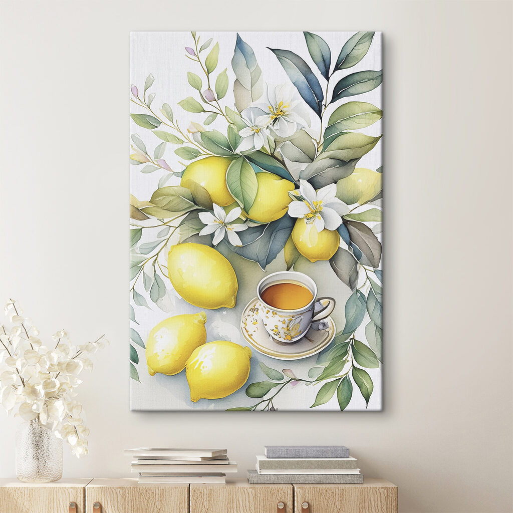 Limones y flores blancas en un interior