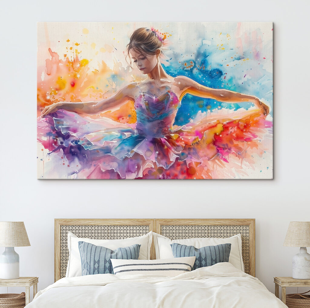 Bailarina de colores fluidos en un interior