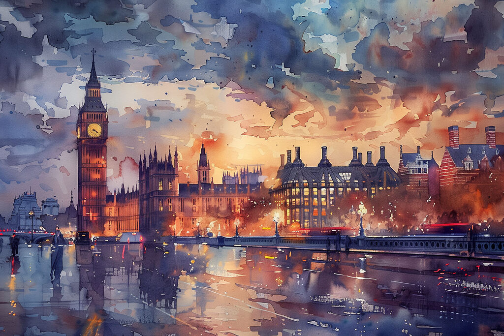 Londres al anochecer — diseño completo