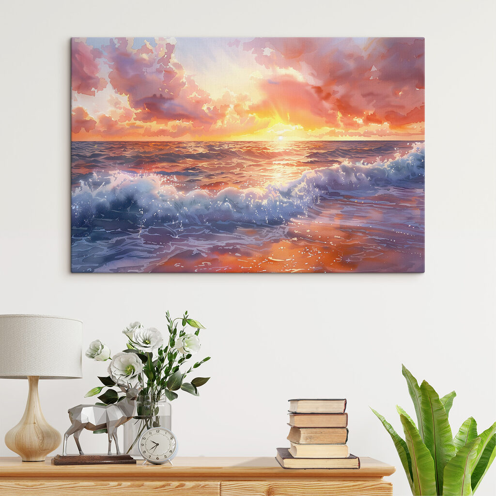 Nubes rosas sobre olas — interior 1