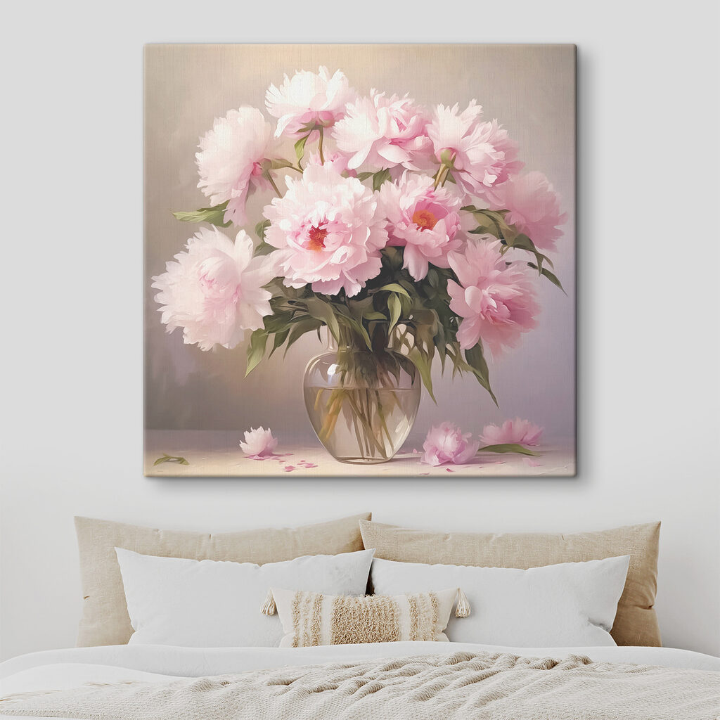 Flores rosas en cristal en un interior