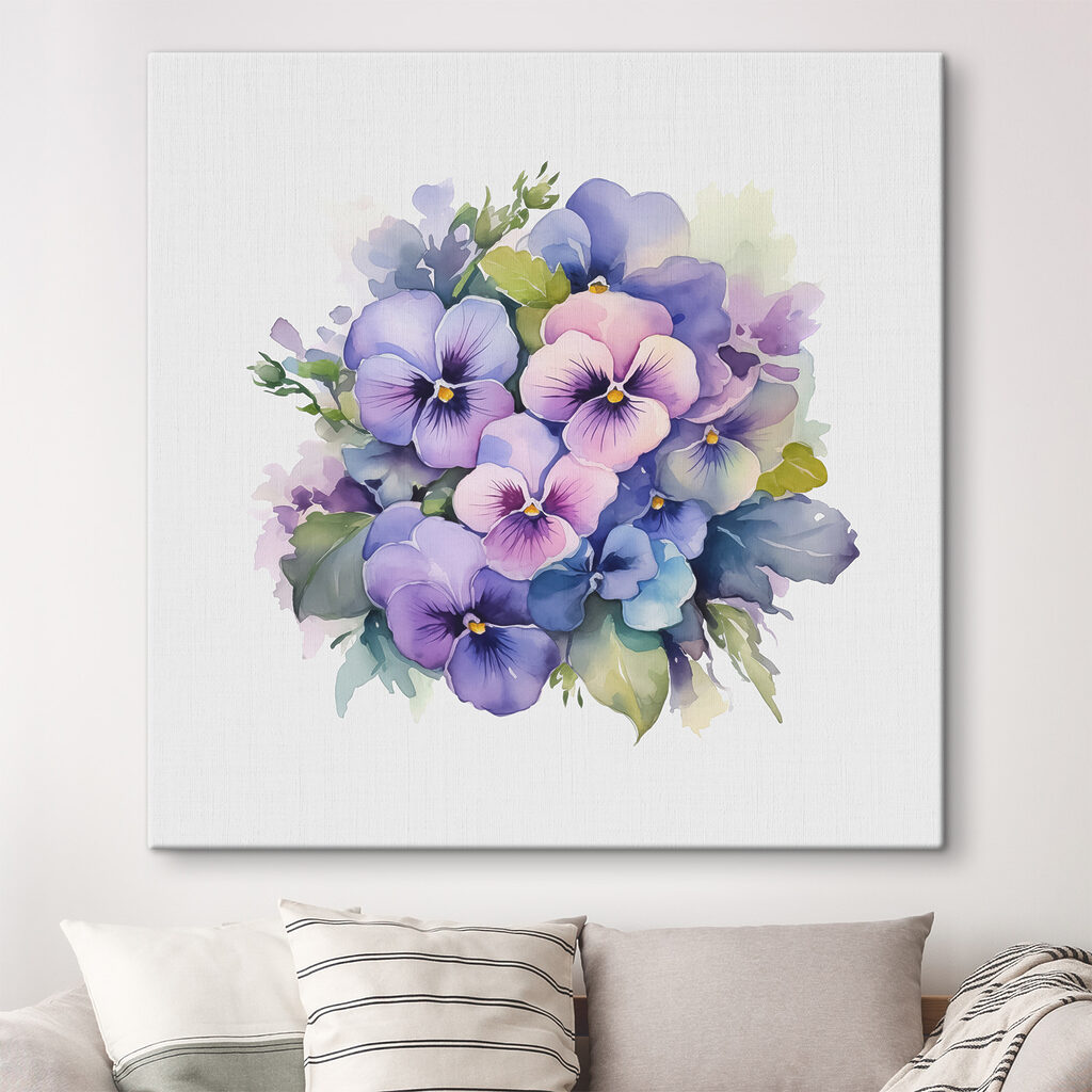 Violetas en acuarela suave en un interior