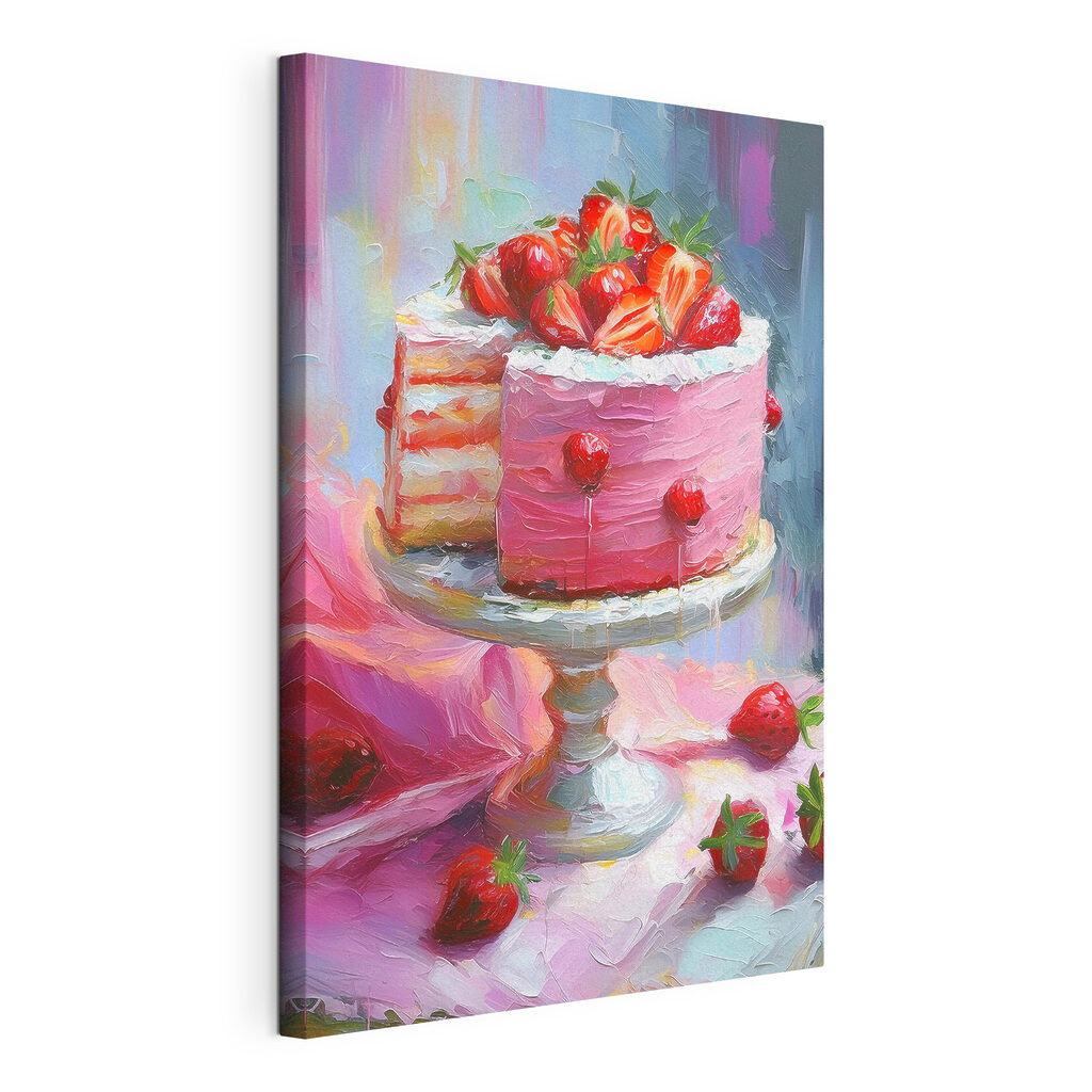Tarta de fresas, lienzo tensado con el borde envolvente