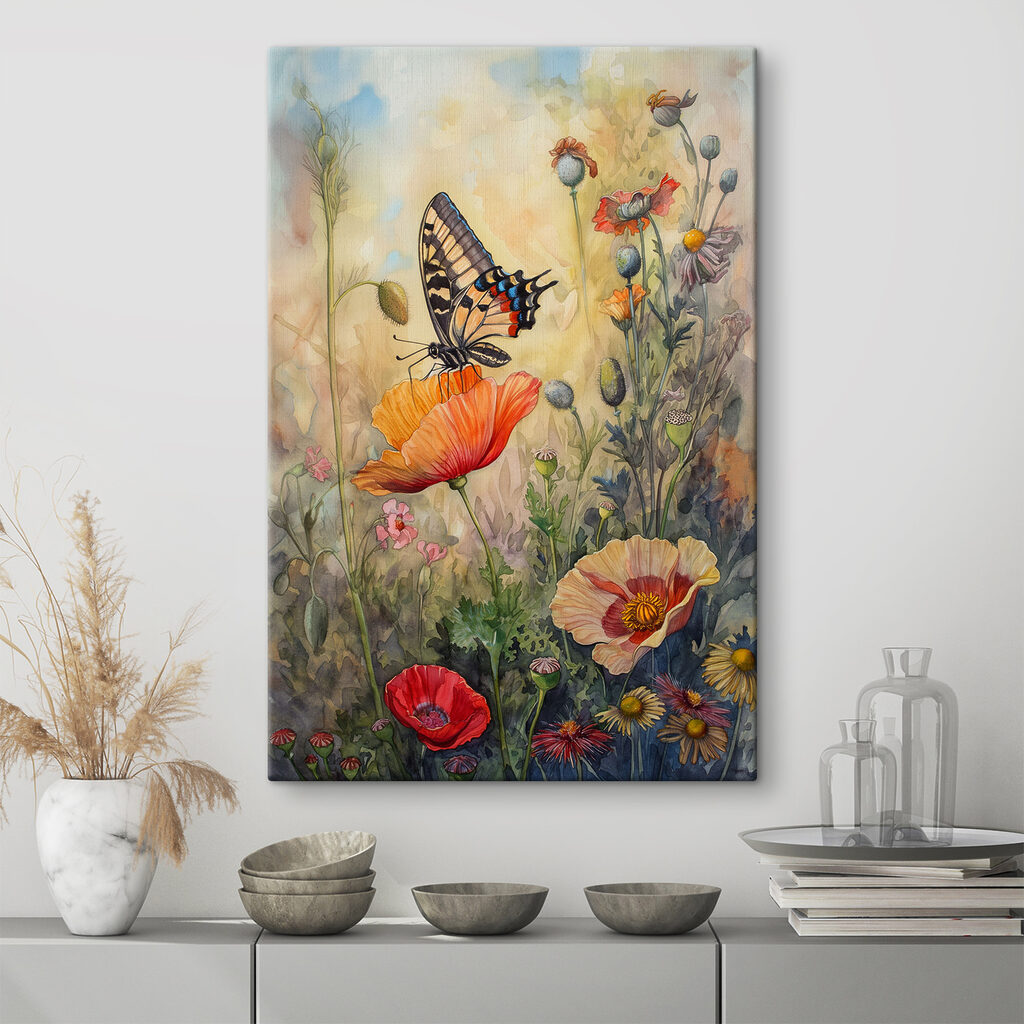 Mariposa sobre amapolas — interior 1