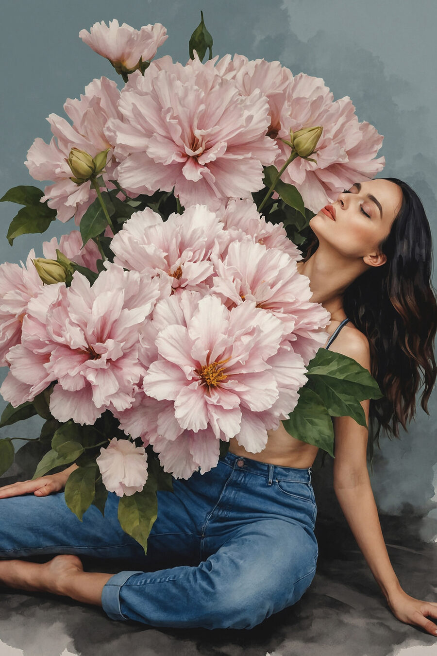 Tras peonías rosas — diseño completo