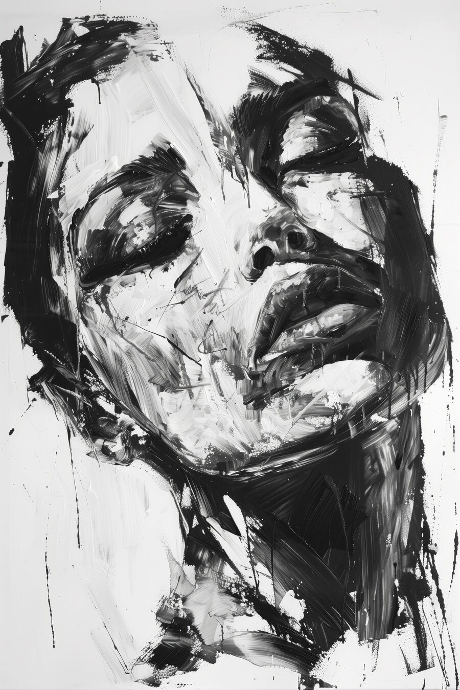 Rostro de trazos negros — diseño completo
