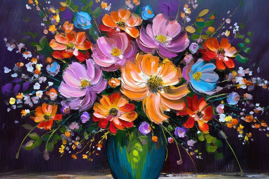 Flores moradas en azul — diseño completo