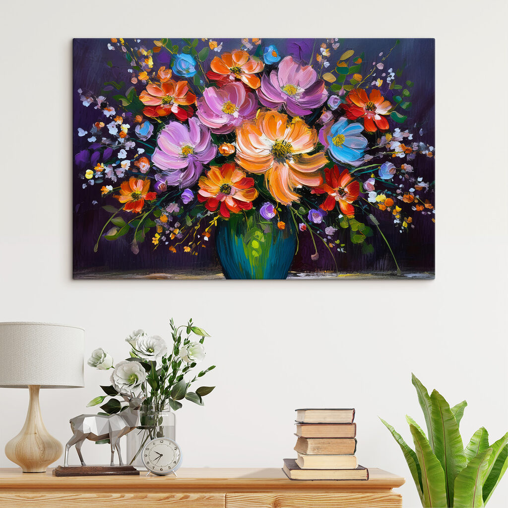 Flores moradas en azul — interior 2