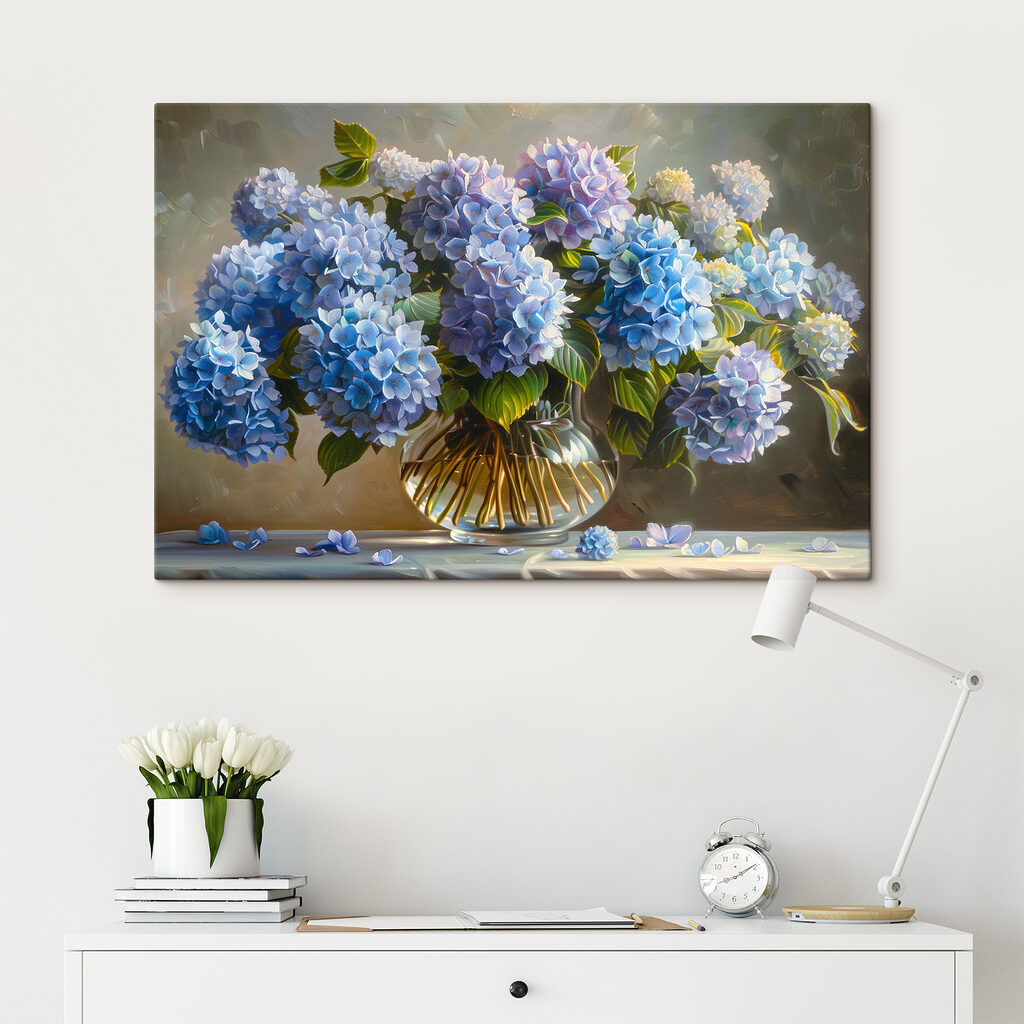 Hortensias azules en cristal — interior 1