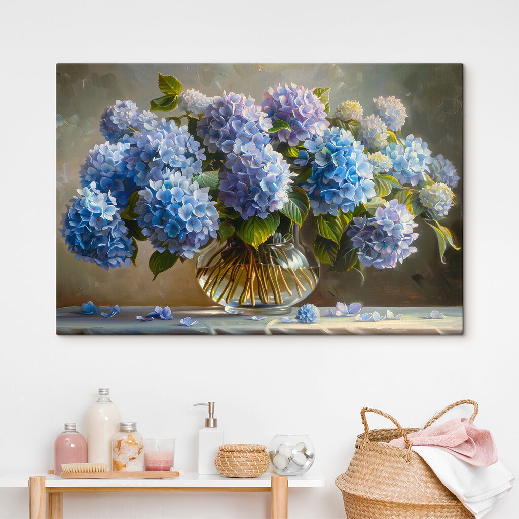 Hortensias azules en cristal — interior 2