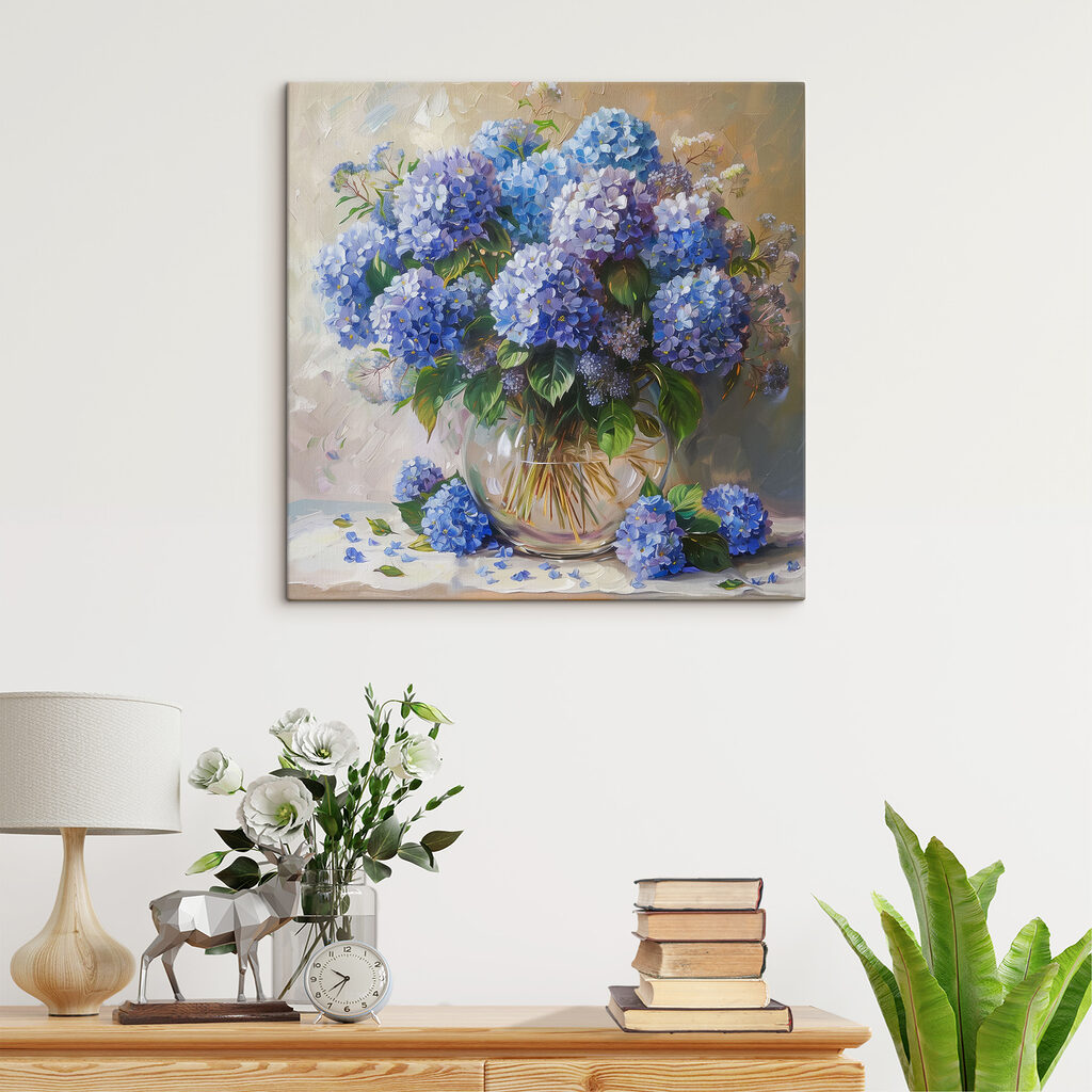 Hortensias de azul intenso en un interior
