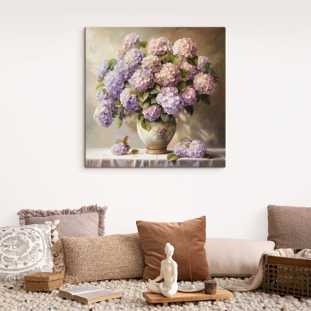 Hortensias lilas al atardecer — interior 1