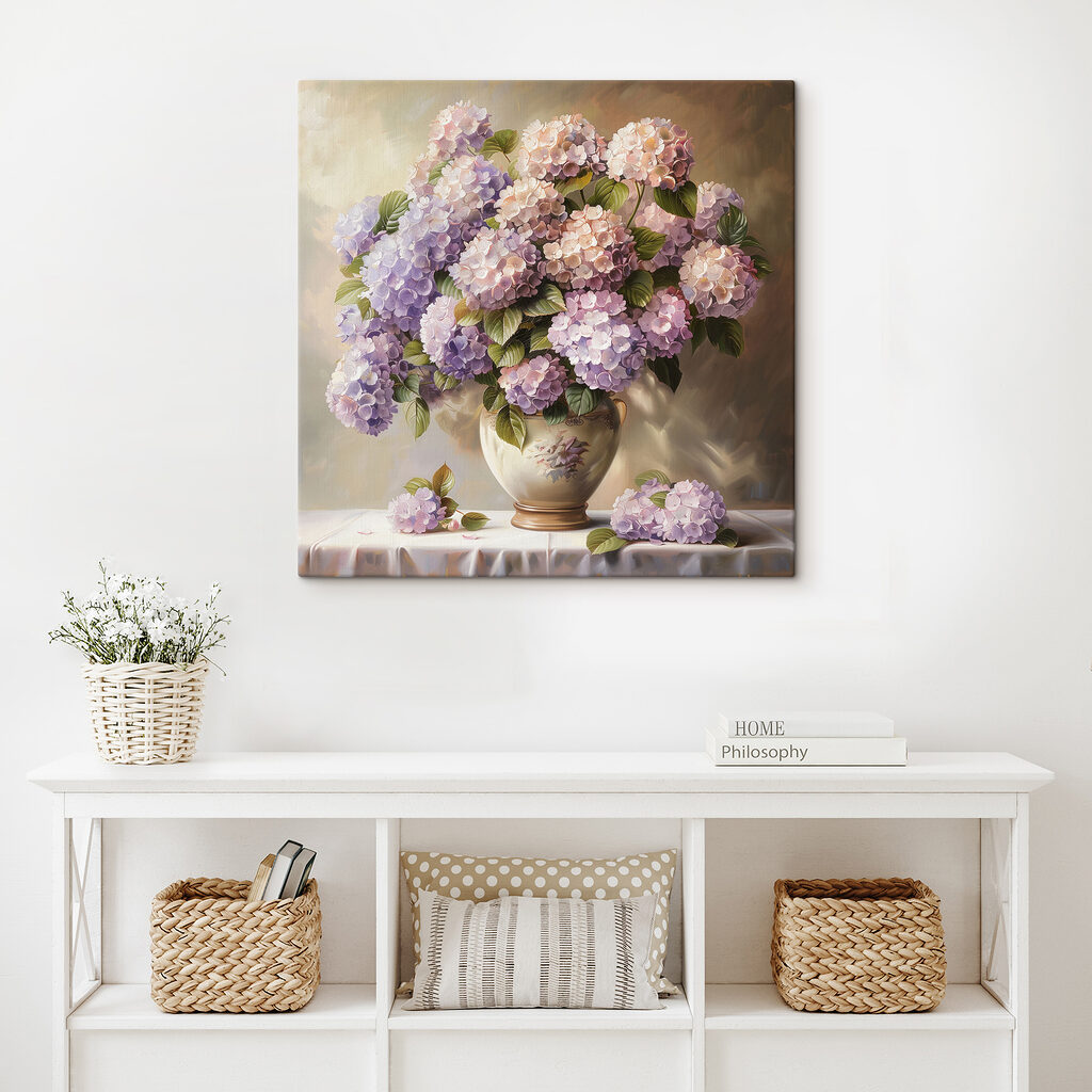 Hortensias lilas al atardecer — interior 2