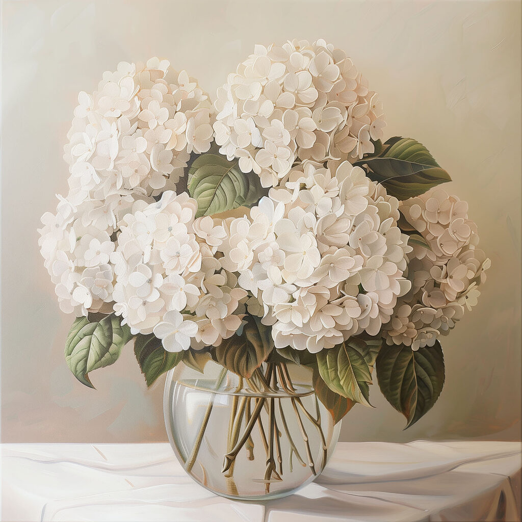Hortensias blancas en silencio — diseño completo