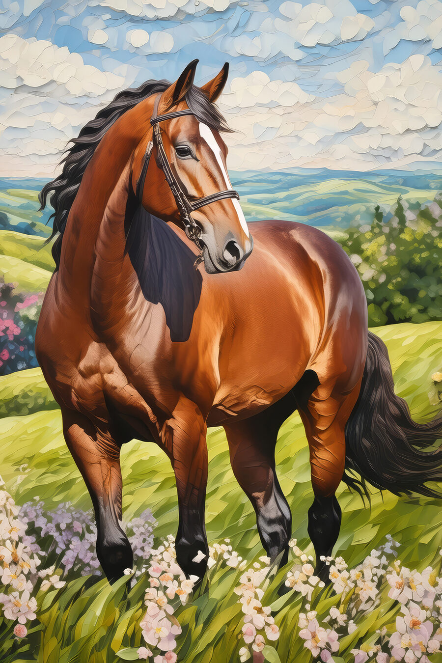 Caballo en la pradera — diseño completo
