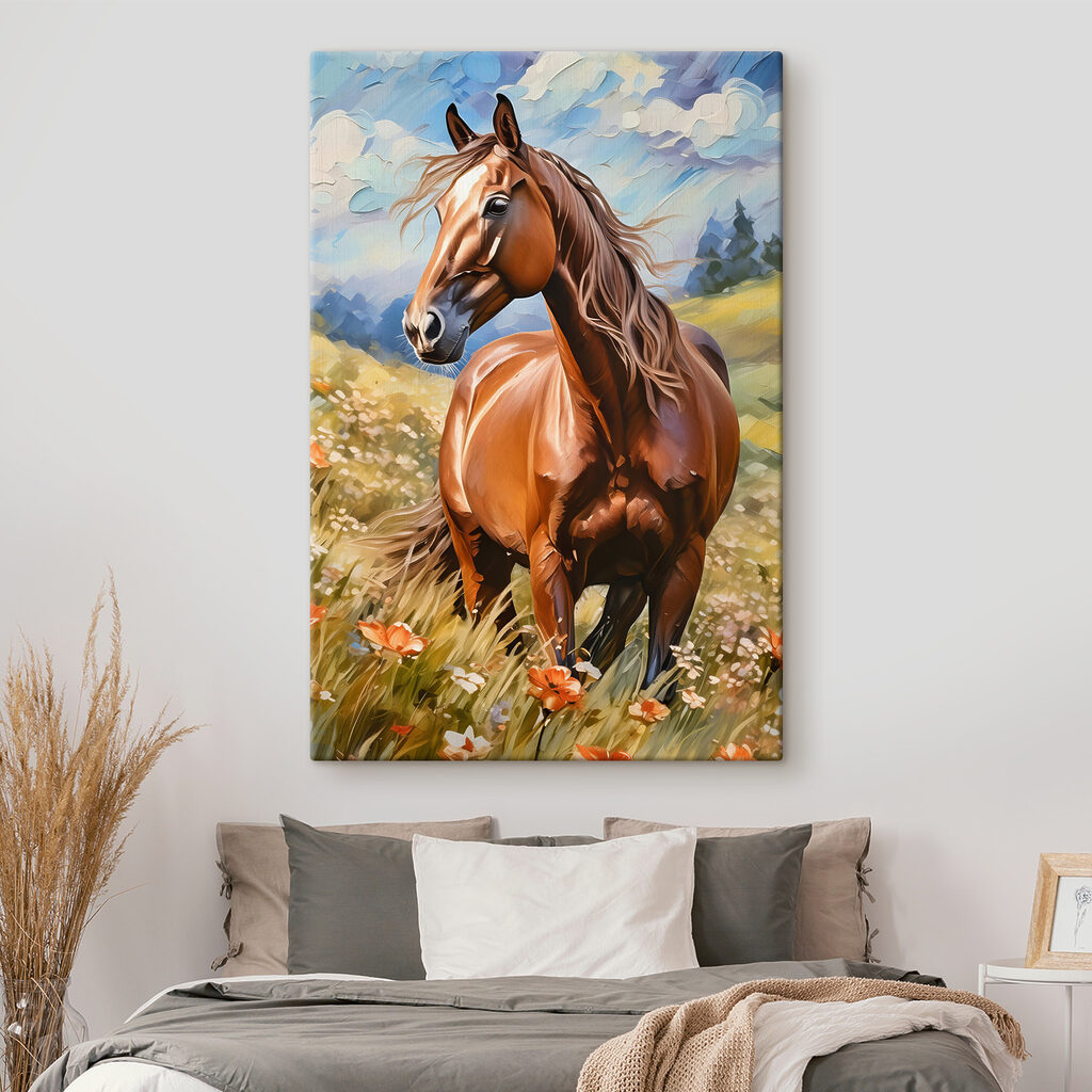 Caballo entre flores altas — interior 1