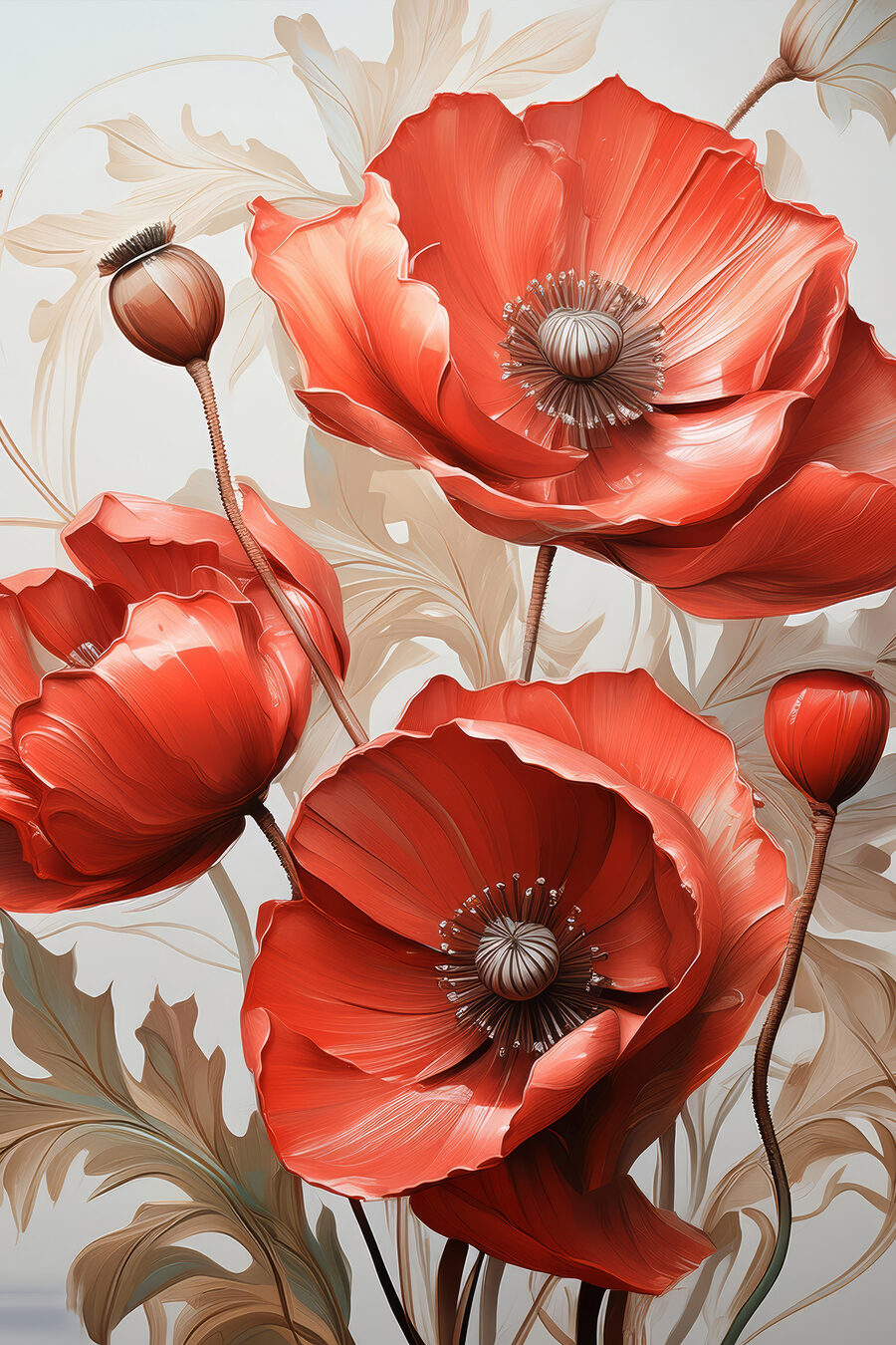 Amapolas rojas redondeadas — diseño completo