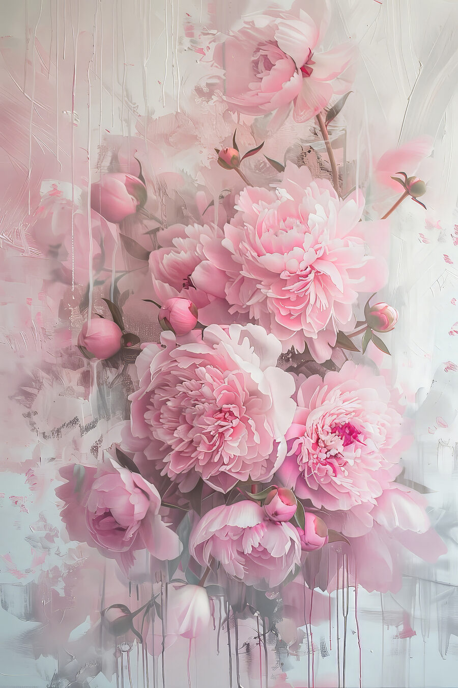 Peonías en bruma rosa — diseño completo